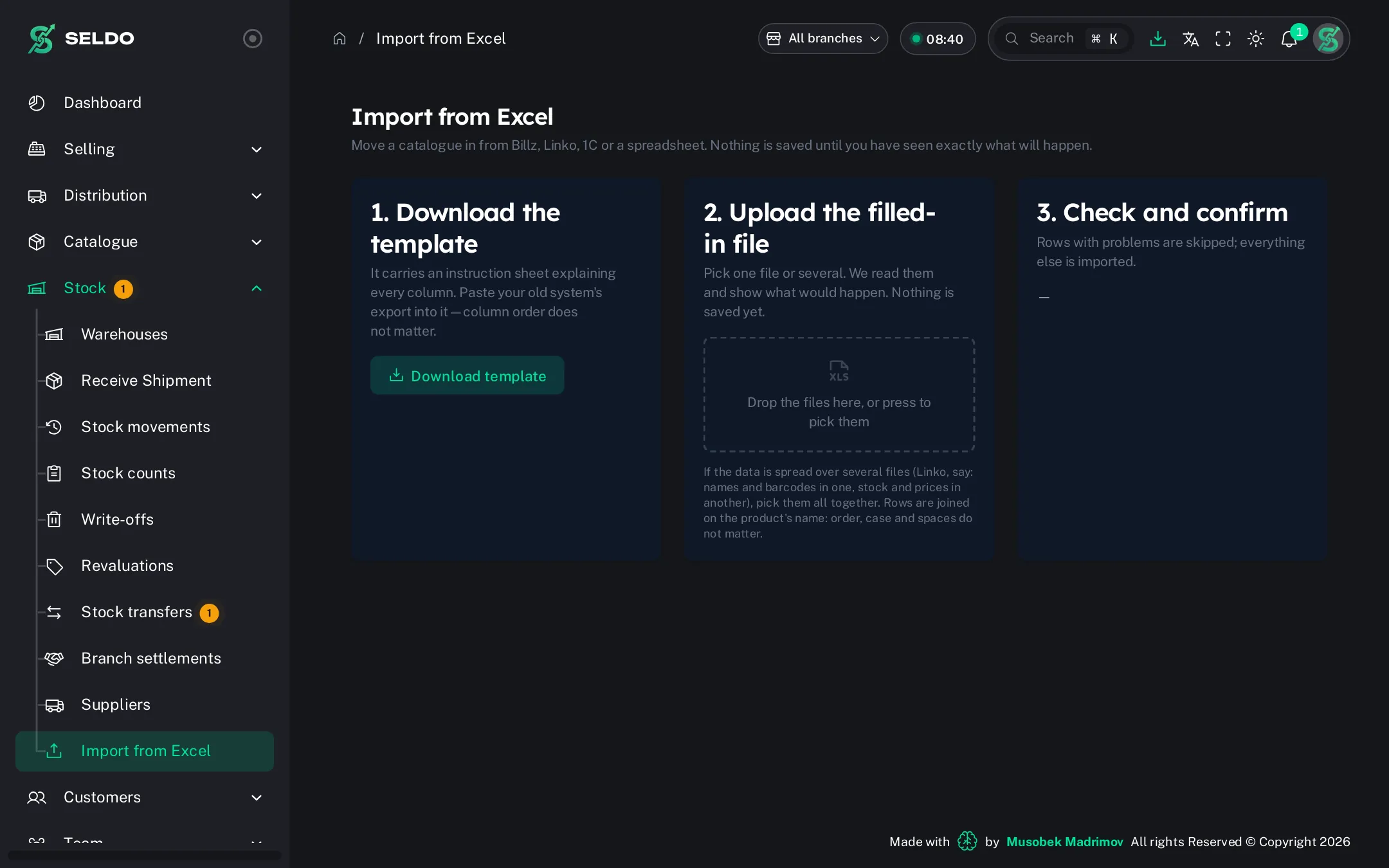 Product import — Billz, Linko, 1C exports