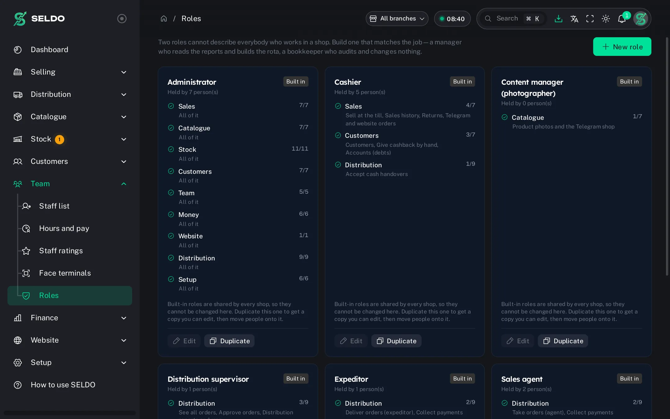 Roles and permissions